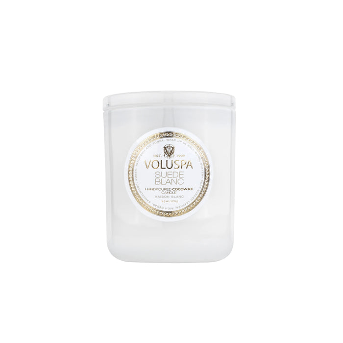 Vela Copo Vidro Suede Blanc